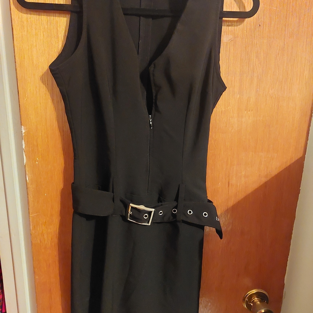 Chic Black Belted Mini Dress